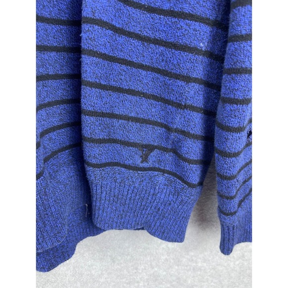 American Eagle Sweater Men's L Blue Striped Long Sleeve High Neck Button HOLE - Picture 3 of 10